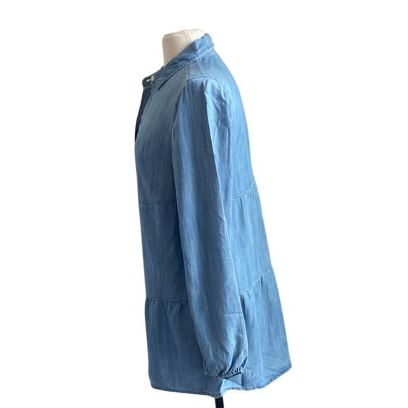 STYLE & CO Chambray Shirt Womens Sz Small Tiered Button Down Boho - Picture 4 of 7
